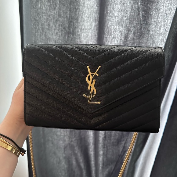 YSL black chevron Cassandra quilted grained calfskin small envelope bag - Picture 3 of 16
